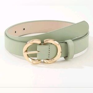 Elegant Gold Buckle Sage Green Belt